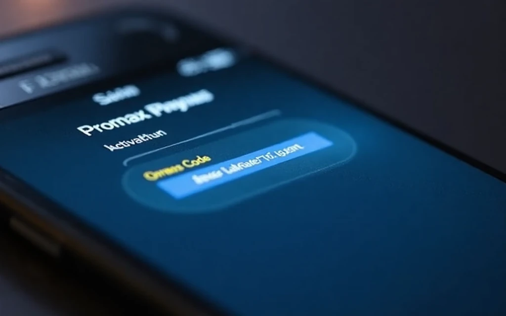 A close-up of a smartphone screen showing the activation process for Promax TV Player or Orca pro plus apk, with a focus on the activation code field, captioned "Secure and optimise your IPTV viewing with trusted apps and activation codes". (Refined)