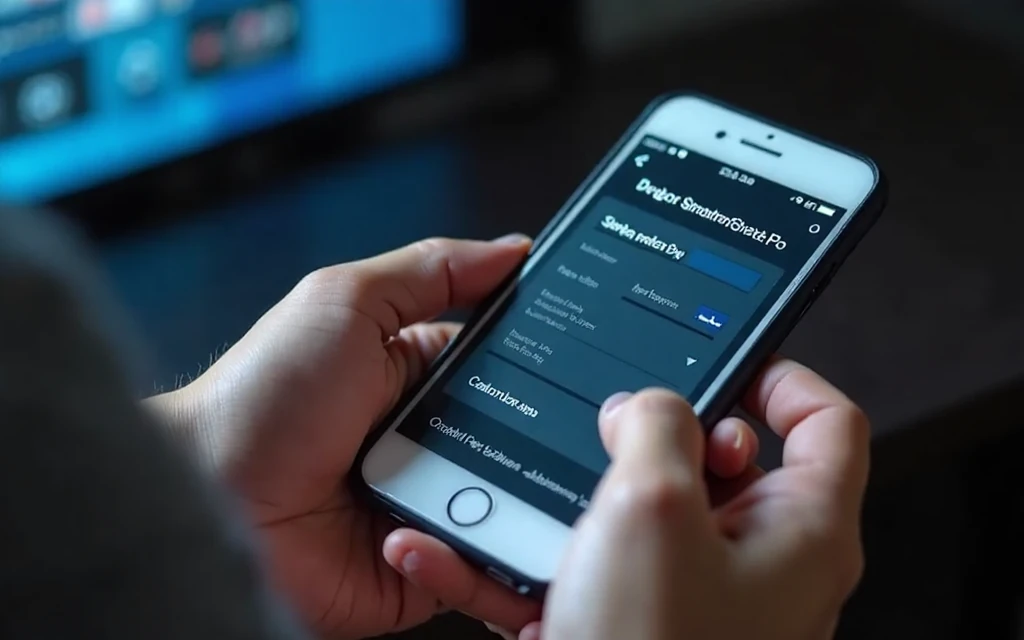 Close-up of a person using a smartphone to configure IPTV Smarters Pro app, with a focus on entering subscription details, representing easy setup and activation of an IPTV smarters pro subscription. (Refined)