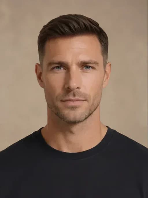 Man with a short side-swept tapered haircut